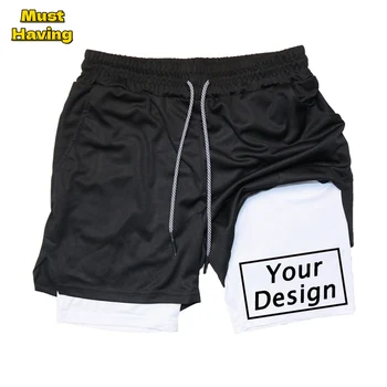  Custom Print 2 в 1 Компрессионные шорты для мужчин Спортивные спортивные шорты с карманом для полотенца Быстросохнущая растяжка Тренировка Фитнес