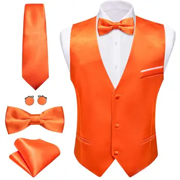 Элегантный шелковый жилет для мужчин Однотонный оранжевый свадебный жилет Галстук-бабочка Набор повседневных формальных пиджаков без рукавов Мужской костюм Barry Wang