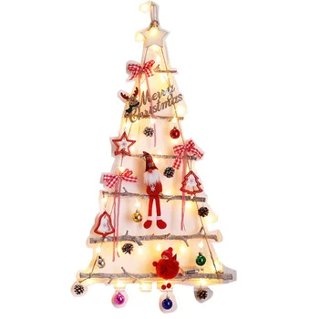 DIY Деревянная рождественская елка Искусственные поддельные украшения Настенное украшение Рождественская кукла + деревянная елка + светодиодный свет