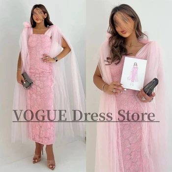 VD Элегантные длинные розовые аппликации Выпускные платья для женщин Вечернее платье-футляр с квадратным воротником и цветочным узором для подростков vestido de gala
