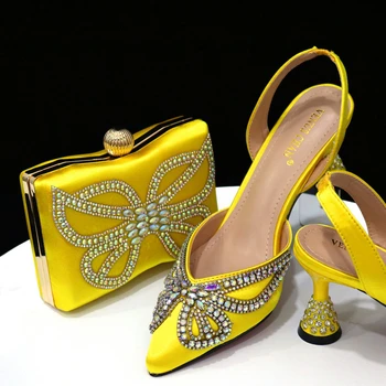 doershow африканская мода Итальянская обувь и сумки Наборы для вечерней вечеринки с камнями Желтые итальянские сумки Match Bags!  ХИК1-17
