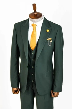 Роскошные зеленые мужские формальные костюмы для деловой свадьбы жениха носить блейзеры на заказ (куртка + брюки + жилет костюм Homme