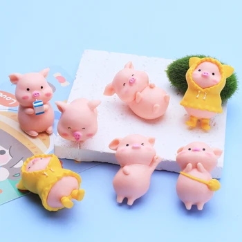 DIY Наклейка на холодильник Милая мультяшная розовая фигурка свиньи Миниатюрные орнамент Смола Мини-пигги Статуя Коллекция игрушечный сад