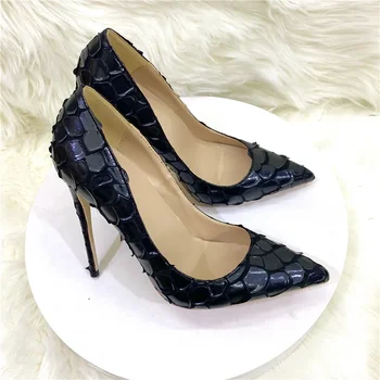 Python змея печать туфли PU кожа 12 см обувь на высоком каблуке женская мода дамы сексуальный острый носок черный