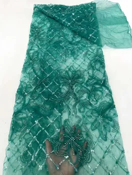 Новый тюль сетчатый кружевной вышивка жемчугом бисером последовательность роскошных кружевных тканей из бисера свадебное платье платье кружево 2023