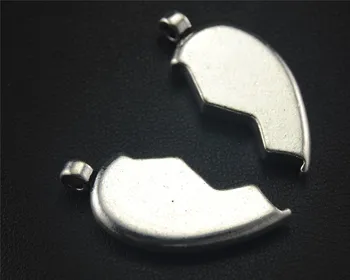 5шт Серебряный цвет Половина сердца Кулон DIY Ожерелье ювелирные изделия Фурнитура 32x13 мм A1736