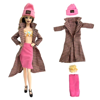 NK 1 Комплект Мода Клетчатое Пальто Офис Леди Куртка Наряд Для Барби Кукла Одежда DIY Аксессуары Зимнее Пальто Для 1/6 Блайт Кукла