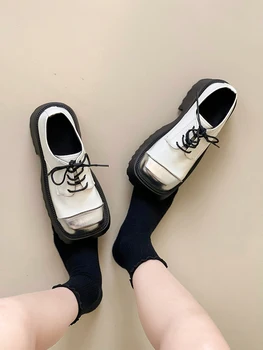 Обувь на каблуках Женская обувь Повседневные кроссовки Сабо Платформа 2023 Мода Женщины с квадратным носком Оксфорды Британский стиль Платье Creeper