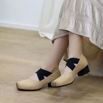 Лоферы Женская кожаная обувь Ленивое скольжение на высоких каблуках Женская женская танцевальная обувь ручной работы Leahther Mary Janes Черный 2023