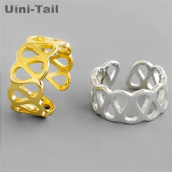 Uini-Tail новый дизайн, горячая продажа, 925 пробы, тибетское серебро, простое и модное широкое лицо, W-образное открытое кольцо, гладкое плетеное полое кольцо