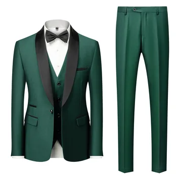 Lansboter Армейский зеленый мужской костюм Mariage Collar 3 шт. Деловая повседневная свадебная шаль Лацкан жениха Смокинги Куртка Жилет с брюками