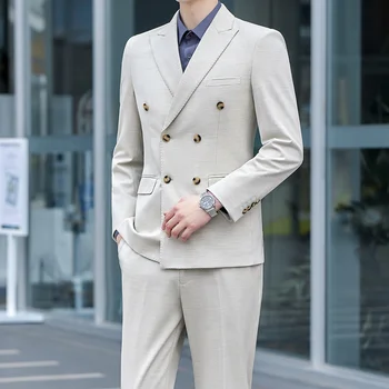 2023 Новый мужской (костюм + брюки) Высокое качество Мода Красивый Деловой Повседневный Елочка Двубортный Костюм из двух частей