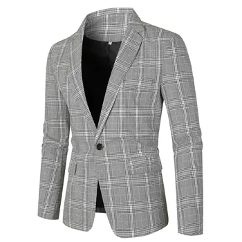 Клетчатый пиджак Отложной воротник Костюм Пальто Slim Fit One Button Официальные куртки Тонкий топ Мужская легкая верхняя одежда Мужское пальто 2024