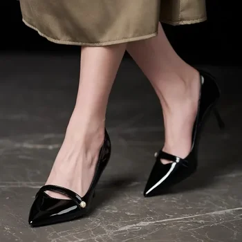 Женская обувь на высоком каблуке Лето Новая бисерная остроконечная обувь с неглубоким сексуальным носком 2024 Платье Сандалии Элегантный бренд Туфли Mujer Zapatos