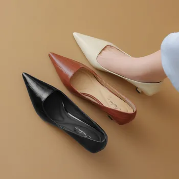 2024Новый простой дизайн Женские формальные туфли-лодочки Черный Слип из натуральной кожи на высоких каблуках Шикарная работа Туфли на шпильке Sapatos Femininos Creepers