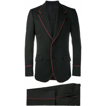 Изготовленные на заказ мужские костюмы Черный Две пуговицы Жених Смокинги Вырез Лацкан Женихи 2 шт. Комплект (пиджак + брюки + галстук-бабочка) D494