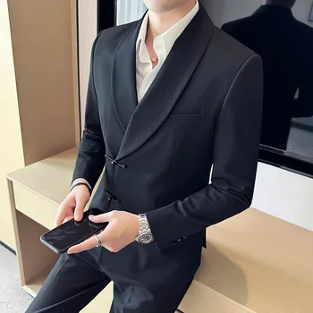 Дизайн диска в китайском стиле Дизайн делового повседневного блейзера Мужской корейский тонкий костюм высшего качества Мужской бренд Формальный смокинг, пальто