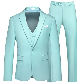 19 Цвет (куртка + жилет + брюки) Высокое качество Бизнес Однотонный Облегающий Костюм 3 шт. Мужские свадебные социальные смокинги Размер 6XL-M