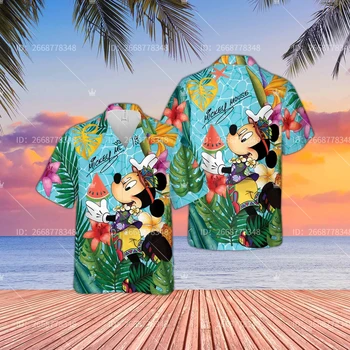 Disney Микки Маус Гавайская рубашка Мужская повседневная рубашка для отпуска Микки Рубашка с коротким рукавом Мода Винтажная гавайская рубашка Disney