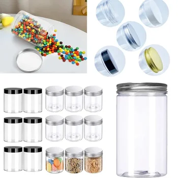 10 шт. 100 мл-420 мл многоразовые прозрачные пластиковые банки с алюминиевыми крышками прямые цилиндры контейнеры для сухих грузов орехи конфеты джемы