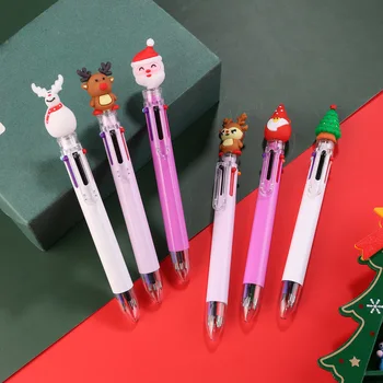 60Pcs Милый мультфильм Рождество 6 цветов шариковая ручка Санта-Клаус 6-цветные многоцветные пресс-ручки Студенческая школа Офис Supplie