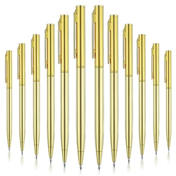 12Pcs Металлические шариковые ручки Тонкие шариковые ручки золотого цвета Черные чернила Металлические ручки для бизнеса Офис Студенты Учителя