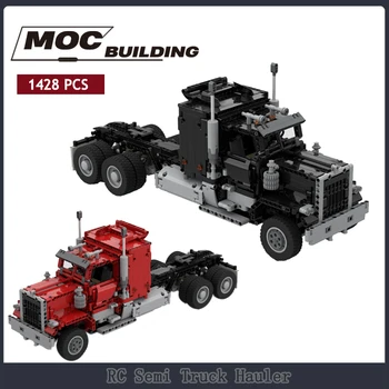 Черный RC Semi Truck Hauler Строительные блоки Большой красный грузовик Транспортное средство Высокотехнологичные игрушки DIY Детские подарки с мотором