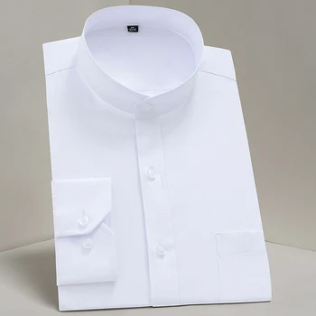 Воротник-стойка Китайская мужская рубашка Длинный рукав Против морщин Тонкий маленький лацкан Бизнес Формальное платье для вечеринок Мужская одежда