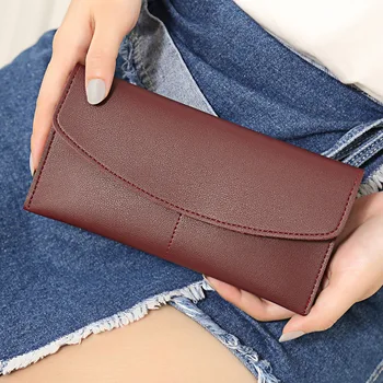 Новый женский кошелек Корейская мода Простая мягкая кожа Длинный кошелек Большой кошелек Простая модная сумка для карт