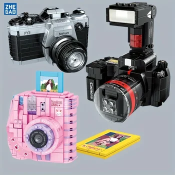 Строительные блоки Творческая серия, Моделирование Ретро Зеркальный фотоаппарат Polaroid Модель сборки микрочастиц,