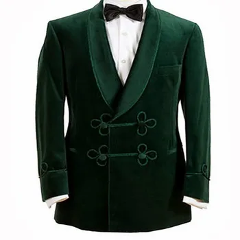 Темно-зеленый бархатный пиджак Мужская повседневная мода Стиль дизайна Смокинг Вечеринка выпускного вечераКуртка Модная одежда 2023